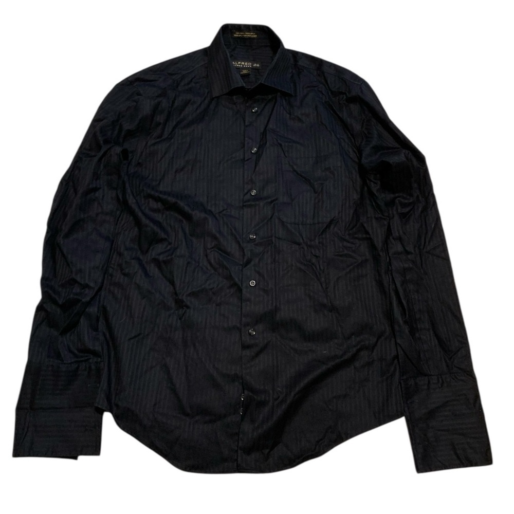 Alfred Sung Black Striped Non-Iron Dress Shirt 15.5 34/35 100% Cotton